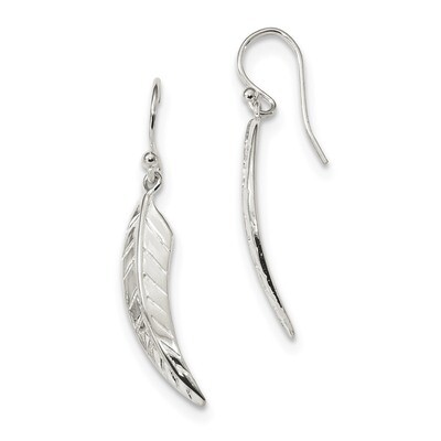 Leaf Dangle Shepherd Hook Earrings Sterling Silver Polished QE13485, MPN: QE13485, 191101236099