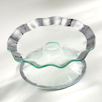 Annieglass Ruffle Platinum Petit Four Stand 9 1/2 Inch, MPN: P139, UPC: