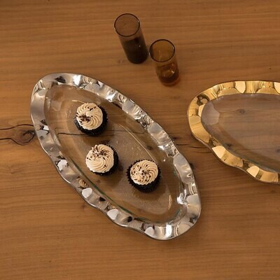 Annieglass Ruffle Large Oval Platter Platinum, MPN: P232, UPC: