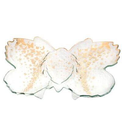 Annieglass Butterfly Gold 18 x 14 Inch Chip &amp; Dip Server B200G, MPN: B200G, UPC: