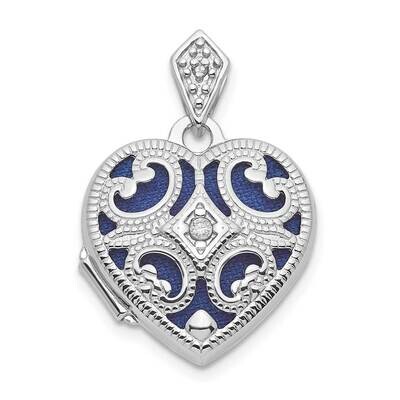 Filigree Diamond 15mm Heart Locket Sterling Silver Rhodium-plated QLS1031, MPN: QLS1031,
