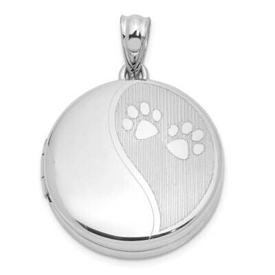 Polished Paw Prints 20mm Round Locket Sterling Silver Rhodium-plated QLS1086, MPN: QLS1086,