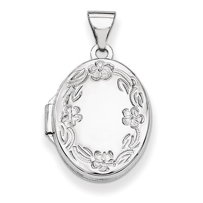 17mm Oval Leaf Floral Hand Engraved Locket 14k White Gold XL528, MPN: XL528, 886774129082