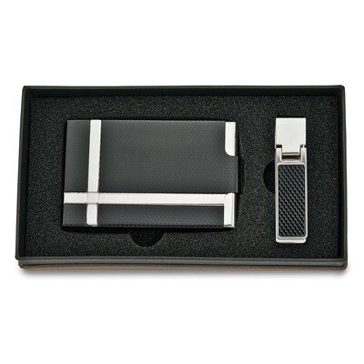 Black Silver-tone Carbon Fiber Card Case Money Clip Set GM5140, MPN: GM5140, 788089125790