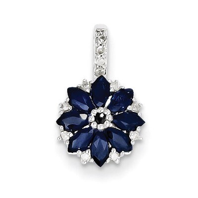Sapphire Flower Pendant Sterling Silver Rhodium-plated Diamond QP2999S, MPN: QP2999S, 886774675541