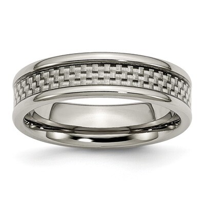Polished with Grey Carbon Fiber Inlay 6mm Band Titanium TB424-10