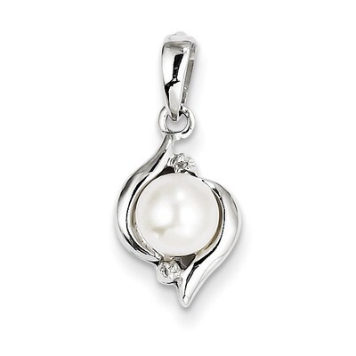 6mm Cultured Pearl &amp; Diamond Pendant Sterling Silver QDX304, MPN: QDX304, 883957577012