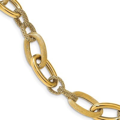 Leslie&#39;s Textured Fancy Link Bracelet 14k Gold Brushed &amp; Polished HB-LF1168-8, MPN: LF1168-8, 88677…