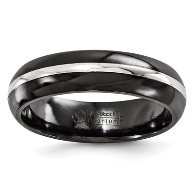 Edward Mirell Black Titanium Domed &amp; Sterling Silver Inlay 6mm Band EMR140 by Edward Mirell, MPN: E…