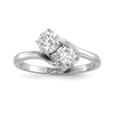 CZ Diamond Two Stone Polished Ring Sterling Silver Rhodium-plated QR6708, MPN: QR6708, 883957923536
