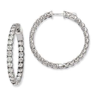 Diamond In and Out Hinged Hoop Earrings Sterling Silver Rhodium-plated QE7960, MPN: QE7960, 8867747…