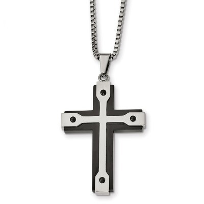 Black IP-plated Cross Necklace Stainless Steel Brushed and Polished SRN2304-22 by Chisel, MPN: SRN2…