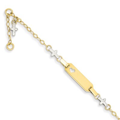Polished and Textured Cross Baby ID with .5in ext. Bracelet 14k Two-tone Gold BID88-4.5, MPN: BID88…