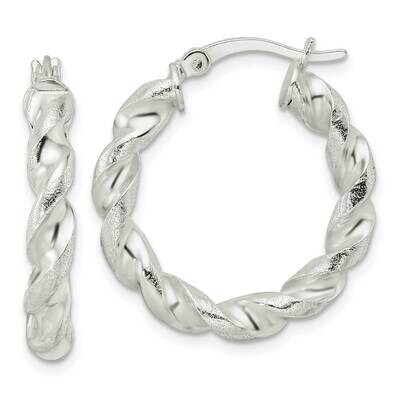 Textured Twisted Circle Hoop Earrings Sterling Silver Polished QE15884, MPN: QE15884, 196904151877