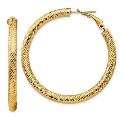 4x35mm Diamond-Cut Round Omega Back Hoop Earrings 14k Gold PRE937, MPN: PRE937, 191101984341