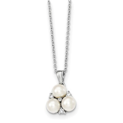 5-6mm White Freshwater Cultured 3-Pearl CZ Diamond Necklace 17 Inch Sterling Silver QP4633, MPN: QP…