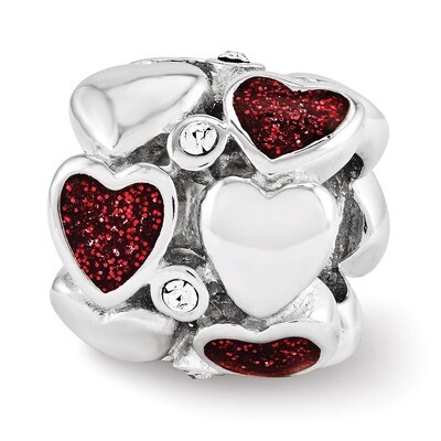 Red Enameled with Swarovski Elements Hearts Bead - Sterling Silver QRS3489, MPN: QRS3489, 886774963…