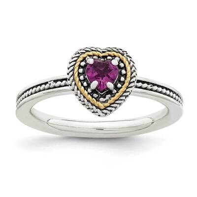 Rhodolite Garnet Heart Ring Sterling Silver with 14k Gold Accent QTC1678, MPN: QTC1678, 883957341729