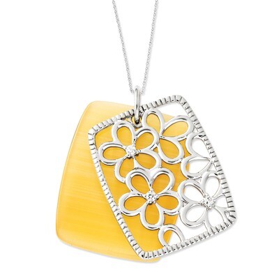CZ-Simulated Cat&#39;s Eye I Am An Original 18 Inch Necklace Sterling Silver QSX483