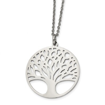 Tree of Life Cut-out Large Circle Necklace Stainless Steel Polished SRN2469-24 by Chisel, MPN: SRN2…