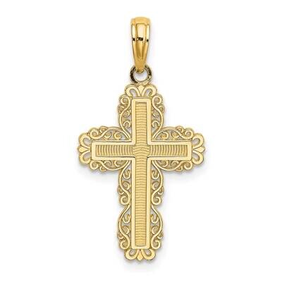 Lace Trim Cross Charm 14k Gold Textured K8431, MPN: K8431, 637218036158
