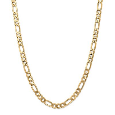 26 Inch 7mm Flat Figaro Chain 14k Gold FFL180-26, MPN: FFL180-26, 191101979859