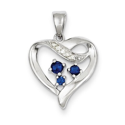 Clear &amp; Blue Diamond Heart Pendant Sterling Silver QC6201, MPN: QC6201, 883957915050