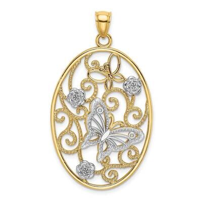 Rh Butterfly Flower Cluster In Oval Frame Charm 14k Gold K9523, MPN: K9523, 637218152179