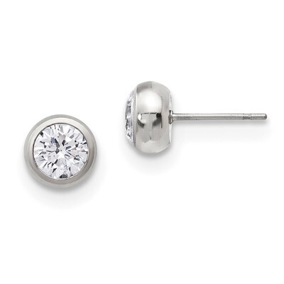 6mm Bezel Diamond CZ Stud Post Earrings Stainless Steel Polished SRE1070 by Chisel, MPN: SRE1070, 1…
