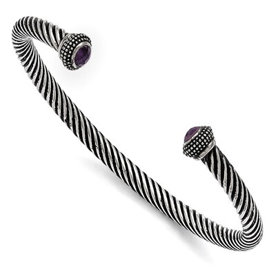 Polished Antiqued Purple Synthetic Diamond Twisted Bracelet - Stainless Steel SRB1392 by Chisel, MP…