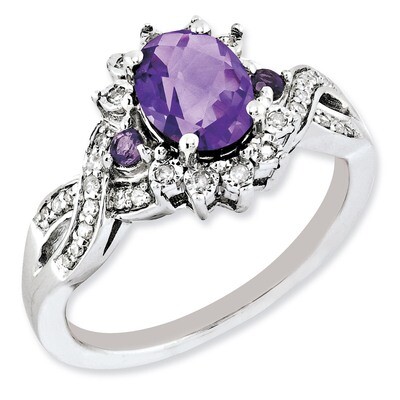 Amethyst Ring Sterling Silver Diamond QR3045AM, MPN: QR3045AM, 883957176130