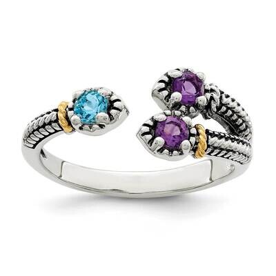 Amethyst &amp; Light Swiss Blue Topaz Ring Sterling Silver with 14k Gold Accent QTC1566, MPN: QTC1566, …
