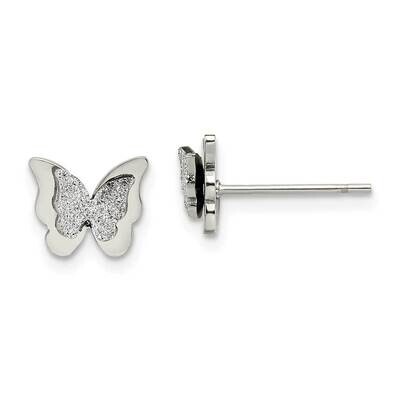 Glitter Butterfly Post Earrings Stainless Steel Polished SRE1420, MPN: SRE1420, 191101866937