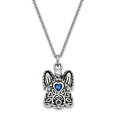 September Birth Stone Ash Holder Birth Stone 18 Inch Necklace Stainless Steel CZ Diamond Antiqued S…