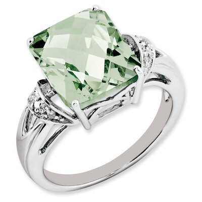 Green Quartz &amp; Diamond Ring Sterling Silver QR2929AG, MPN: QR2929AG, 886774196886