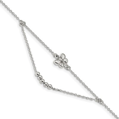 1 inch Extender Butterfly Anklet Sterling Silver Polished QG4202-9, MPN: QG4202-9, 886774105918