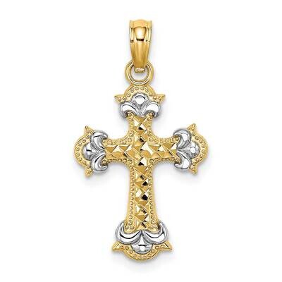 Fleur-De-Lis Cross Charm 14k Gold Rhodium Diamond-cut K9544, MPN: K9544, 637218155514