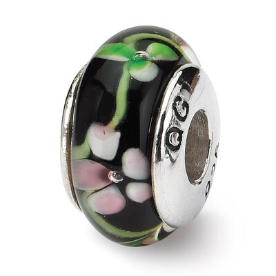Black Red Hand-blown Glass Bead - Sterling Silver QRS707, MPN: QRS707, 883957726175
