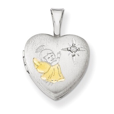 Diamond Angel 12mm Heart Locket Sterling Silver Gold-plated QLS550, MPN: QLS550, 883957537320