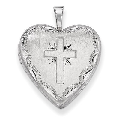 Satin &amp; Diamond-cut Cross Heart Locket Sterling Silver 20mm QLS386, MPN: QLS386, 883957568775