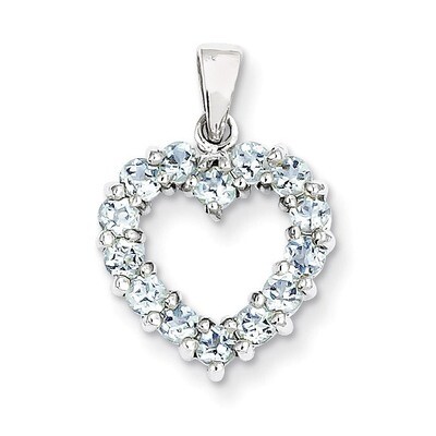 Aqua Heart Pendant Sterling Silver Rhodium QDX883, MPN: QDX883, 883957529516