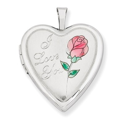 Enamel Rose I Love You Heart Locket 14k White Gold 20mm XL603, MPN: XL603, 883957144276