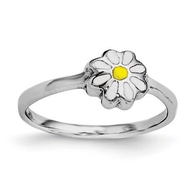 Child&#39;S White &amp; Yellow Enamel Daisy Ring Sterling Silver Rhodium-plated QR5961-3, MPN: QR5961, 1911…