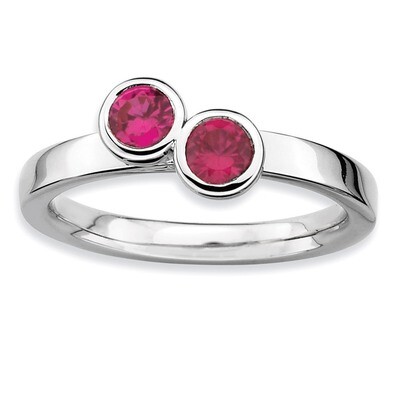 Round Created Ruby Ring - Sterling Silver QSK428, MPN: QSK428, 886774003559