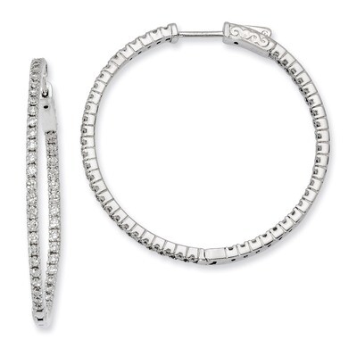 Diamond In and Out Hinged Hoop Earrings Sterling Silver Rhodium-plated QE8025, MPN: QE8025, 8867747…