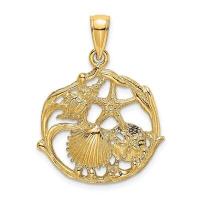 Shell Cluster In Circle Charm 14k Gold 2-D K8074, MPN: K8074, 637218060689