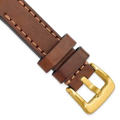 20mm Brown with Stitch Sport Calfskin with IP-plated Buckle Watch Band Gold-tone BAY344-20, MPN: BA…