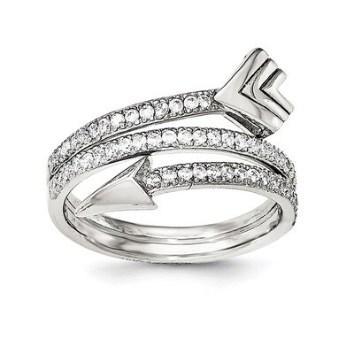 CZ Diamond Arrow Ring Sterling Silver Rhodium-plated Polished QR6516, MPN: QR6516, 191101271519