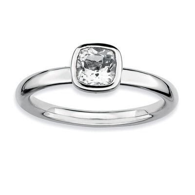 Cushion Cut White Topaz Ring - Sterling Silver QSK449, MPN: QSK449, 886774004716