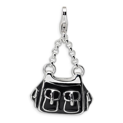 3-D Enameled Black Handbag Charm Sterling Silver QCC226 by Amore La Vita, MPN: QCC226, 883957331836